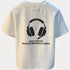 Graphic streetwear tee with headphone print, O-neck, short sleeves, breathable knit fabric.